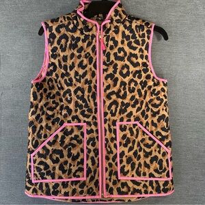 J. Crew Leopard Print Quilted Vest with Pink Trim